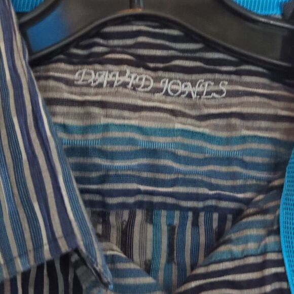 Mens M Button Up Shirt Long Sleeve Blue Black Gray Stripes big & Tall - Picture 4 of 5